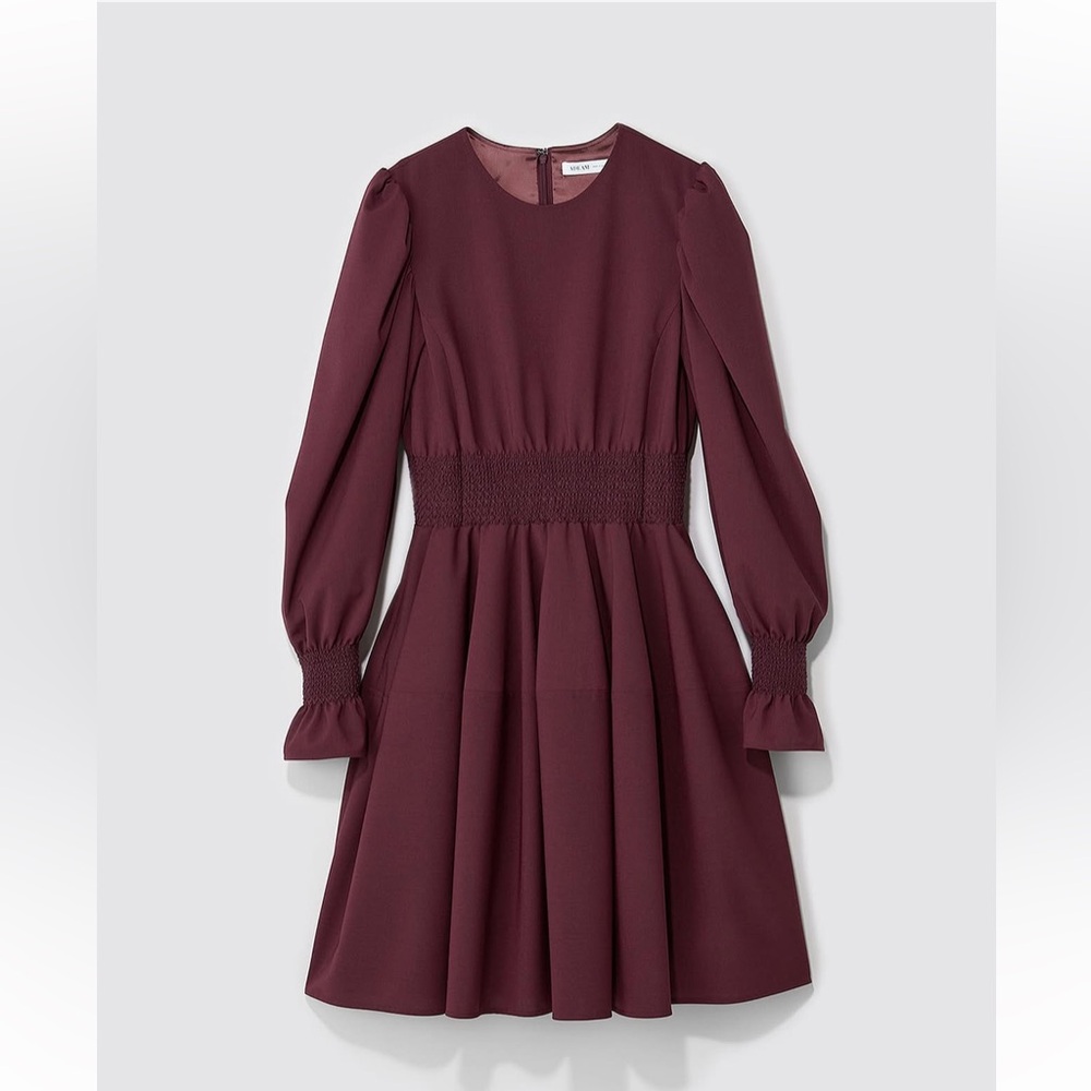Adeam Intermix "Camilla" burgundy puff shoulder smocked waist dress 2 4